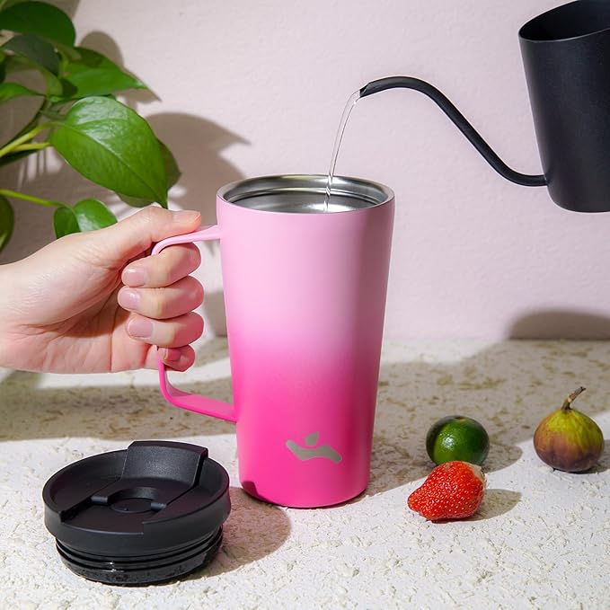 Insulated Tumbler with Handle and Straw, 26 OZ Travel Coffee Mug Stainless Steel Cup Metal Water Bottle,Cherry