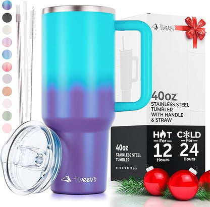 40 oz Tumbler With Handle and Straw Made of Stainless Steel - Double Wall Vacuum Insulated Tumbler With Lid - Sweat Proof Easy Grip, BPA-Free, Dishwasher Safe Tumbler (Amethyst)