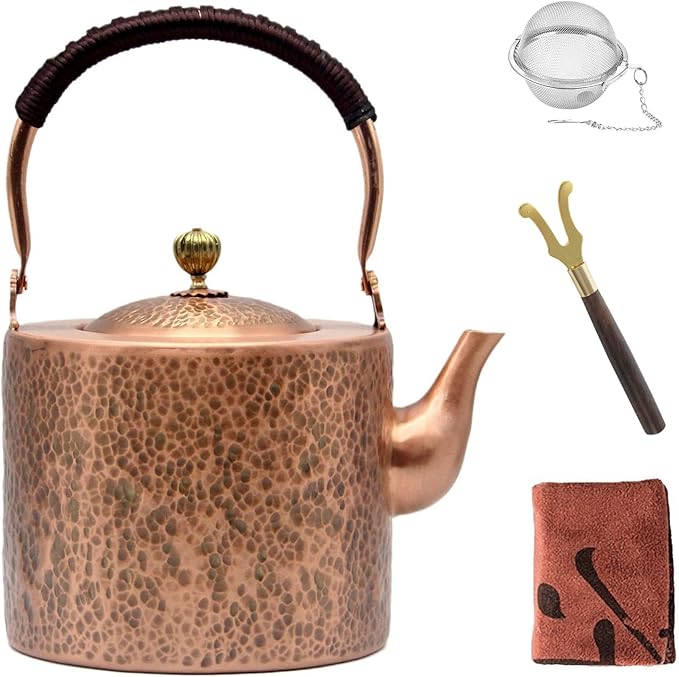 67.6oz Copper Teapot, Tea Kettle For Stovetop Safe, Classic Non-Coating Pure Copper Tea Set with Stainless Steel Tea Ball For Loose Leaf, Large and Solid Tea Pot For 4-6 Cups (2000ml)