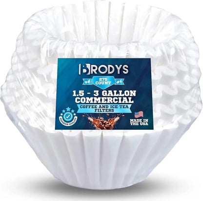 Brodys Extra Large Coffee Filters - Compatible with Bunn 1.5 to 3 Gallon Commercial Coffee & Tea Machines - (275 Count), 13 inch x 5 inch TALL WALLED, All-Natural Paper, No Messy Ground Overflow