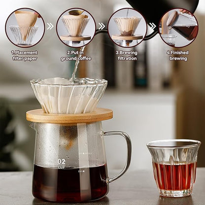 Small Glass Carafe, 16.9oz Glass Coffee Server for Drip Coffee Maker Manual Pour over Carafe Tea Steeper Pot with Lid, Clear