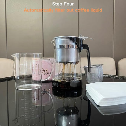 Pour Over Coffee Maker Set, 304 Stainless Steel Coffee Dripper with On/Off Switch, Borosilicate Glass Small Coffee Pot, 50 Filter Papers, Multi-Functional Immersion Drip Cafe Brewer Machine (1, 250ml)