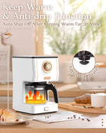 Load image into Gallery viewer, Amaste Retro Style Coffee Machine with 25 Oz Glass Coffee Pot, Reusable Coffee Filter &amp; Three Brewing Modes, 30minute-warm-keeping, Elegant White with Rose Gold