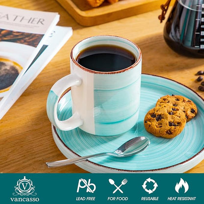 vancasso BONITA Set of 6 Stoneware Tea Coffee Cups 480 ml, Cold Colour Mug Set