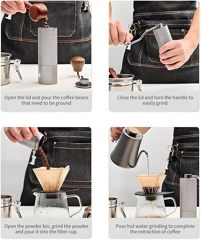 Manual Coffee Bean Grinder, Stainless Steel S2C Conical Handheld Coffee Machine, CNC Steel Core Hand-Cranked Coffee Bean Grinder (black)