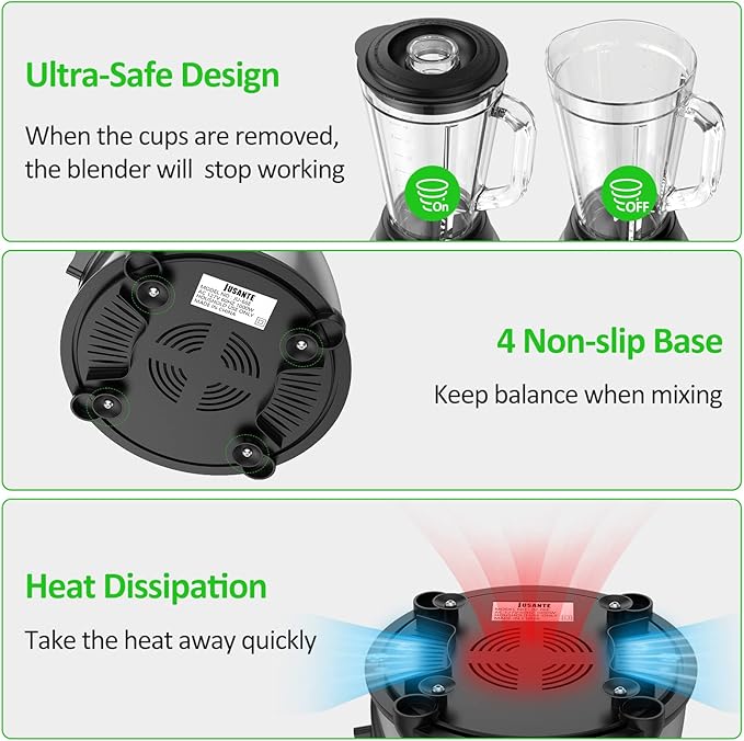 Smoothie Blender, 1000W Professional Countertop Blenders with 48oz Glass Jar for Kitchen,Shakes, Ice Crusher, Frozen Fruit