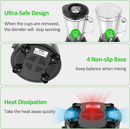 Smoothie Blender, 1000W Professional Countertop Blenders with 48oz Glass Jar for Kitchen,Shakes, Ice Crusher, Frozen Fruit