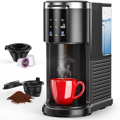 COWSAR Single Serve Coffee Maker, K Cup Coffee Brewer for Capsule and Ground Coffee, Capsule Coffee Machine with 40 Oz Water Tank, Instant-Heat, 5 Brew Sizes Up To 14 Oz, Black