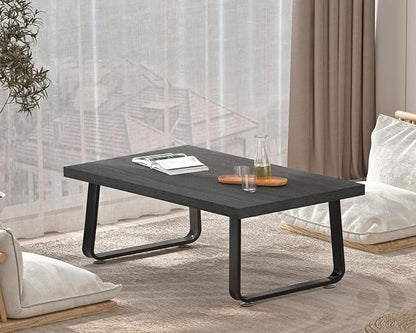 HSH Industrial Grey Coffee Table, Rustic Wood and Metal Living Room Table, Modern Minimalist Rectangle Oak Center Table, Farmhouse Cocktail Tea Table for Home Bedroom Kitchen, Dark Gray Oak, 39 Inch