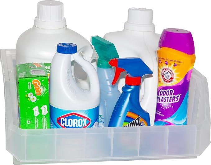 Plastic Containers for Organizing and Storage Bins for Closet, Kitchen, Office, Garage or Pantry Organization, Stackable Bins, Extra Large (14.8" x 16.5" x 7"), 4-Pack, Clear