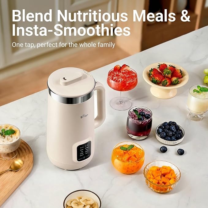 Bear 8 in 1 Nut Milk Maker Machine, 40oz/1.2L Soy Milk Maker with Self Clean/12H Delay/6H Keep Warm, One Touch Alomnd Milk Maker for Homemade Oat, Soup, Juice, Plant Based and Non Dairy Beverages