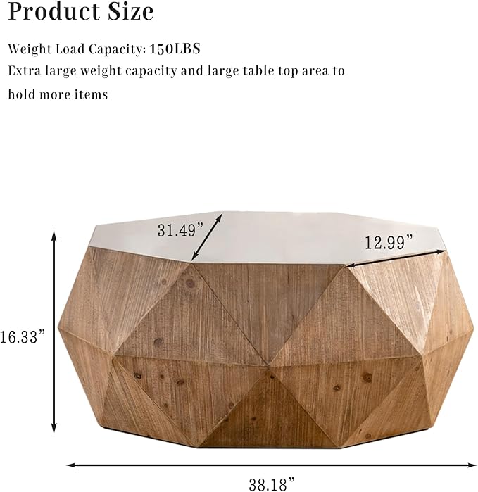 38" Modern Farmhouse Coffee Table, American Retro Style Drum Coffee Table for Office, Dining Room and Living Room, White Tabletop