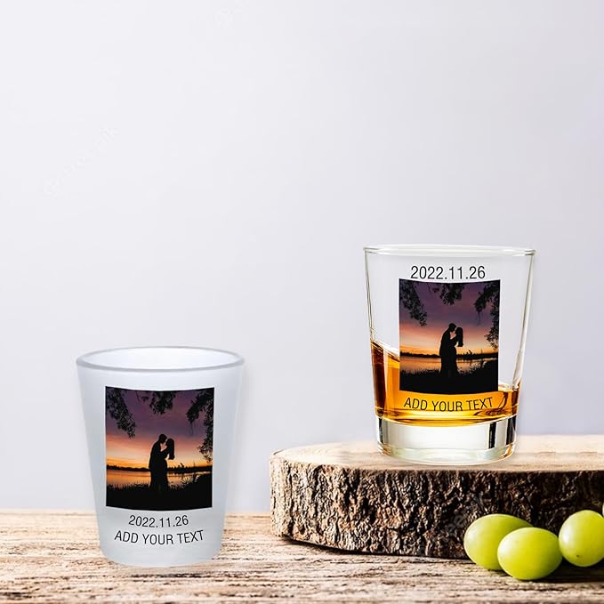 Personalized Shot Glasses Clear with Your Photo Text, Custom Frosted Shot Glasses 1.5oz Bar Accessories Gifts for Tequila, Vodka, or Whiskey Lovers Birthday Christmas Wedding Gifts