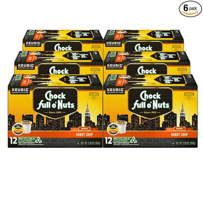 Chock Full o'Nuts Donut Shop Coffee, Compatible with K-Cup Pods, 12 CT (Pack of 6)