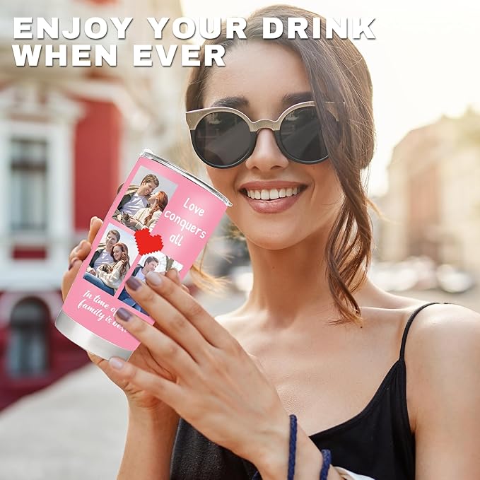 Personalized Tumbler with Pictures Text, Custom Photo Stainless Steel Coffee Tumbler, Coffee Travel Mug Cup 20 Oz Custom Gifts for Fathers Day Christmas Birthday for Dad Mom Kids