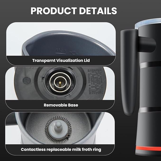 4 in 1 Electric Milk Frother, Steamer with Warming function, Automatic Hot and Cold Milk Frother, Coffee Frother, Latte, Hot Chocolate, Macchiato, Cappuccino (Black)