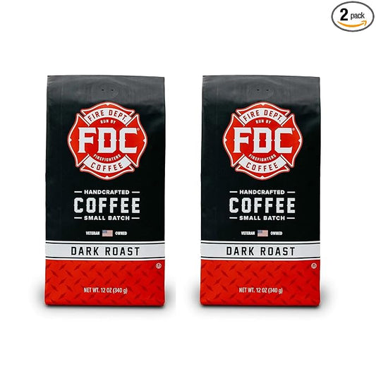 Fire Department Coffee - Gives Back to Firefighters - Dark Roast Ground Coffee - Bold & Smooth - Roasted in the USA - Veteran Owned (12 oz, Pack of 2)