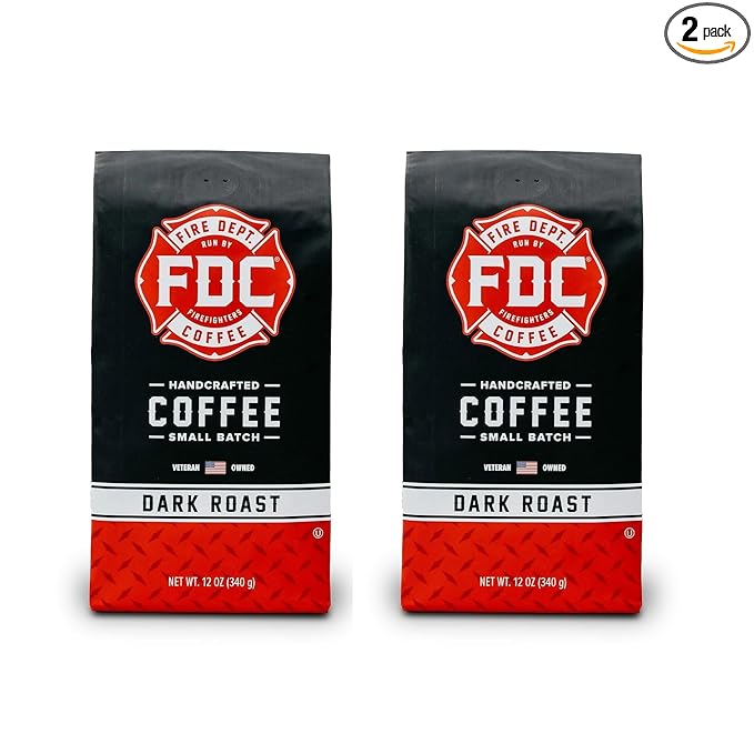 Fire Department Coffee - Gives Back to Firefighters - Dark Roast Coffee Beans - Bold & Smooth - Roasted in the USA - Veteran Owned (12 oz, Pack of 2)
