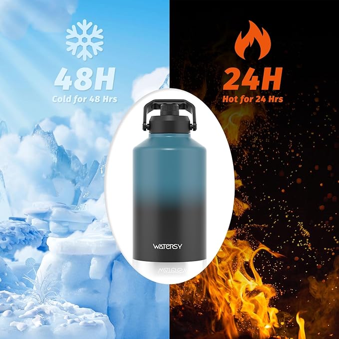 1.5 Gallon Water Bottle Insulated(Cold for 48 Hrs),BPA Free&Leak Proof,196oz Stainless Steel Water Jug,Big thermos,Large Water Bottle with Handle for Gym,Hiking,Camping&Travel,Lake Blue