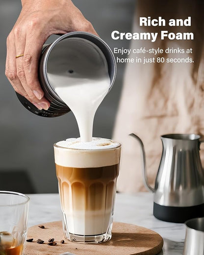 GDOR Milk Frother and Steamer, 4 in 1 Milk Steamer, 10oz Large Capacity, Cold Foam Maker, Hot Chocolate Maker, Frother for Coffee, Latte, Macchiato, Cappuccino, Black