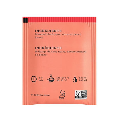 Stash Tea Peach Black Tea, Box of 100 Tea Bags (Packaging May Vary)