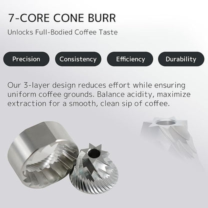 DHPO Sky-Two Manual Coffee Grinder With 7 Axis Stainless Steel Conical Burr Mill, Portable Hand Coffee Grinder With Foldable Handle For Espresso, Drip, French Press, Camping, Travel, Home, Black