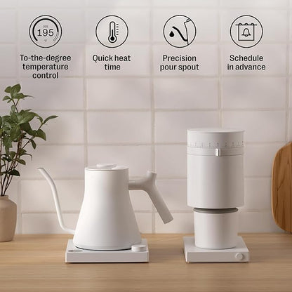 Fellow Stagg EKG Pro Electric Gooseneck Kettle - Pour-Over Coffee and Tea, Quick Heating, Precise Temperature Control, Scheduling, Built-in Brew Timer, Matte White, 0.9 Liter
