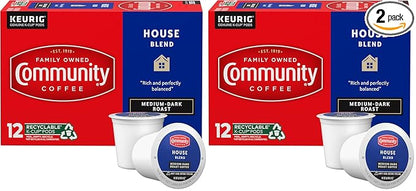 Community Coffee House Blend 12 Count Coffee Pods, Medium-Dark Roast, Compatible with Keurig 2.0 K-Cup Brewers, Box of 12 Pods (Pack of 2)