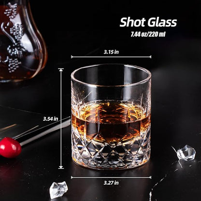 KAMMAK Whiskey Glasses Set, 7.7 oz (220 ml) Old Fashioned Tumbler, Thick Base Glass with Delicate Rim & Seamless Design for Scotch, Bourbon, Cocktails