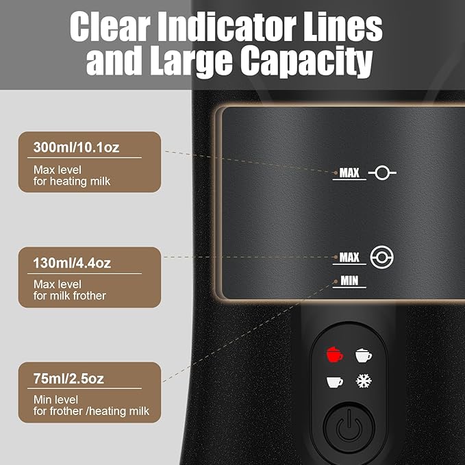 Milk Frother, 4-in-1 Milk Frother and Steamer, 10.1oz/300ml Automatic Hot and Cold Foam Maker and Milk Warmer, Electric Milk Frother for Coffee, Latte, Cappuccino, Matcha(Black)