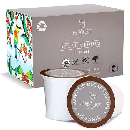 Lifeboost Organic Decaf Coffee K Cups - Low Acid Single Origin Non-GMO Mold Free Decaf Coffee Pods Compatible with Keurig & Keurig 2 - Third Party Tested for Mycotoxins and Pesticides - 10 Count