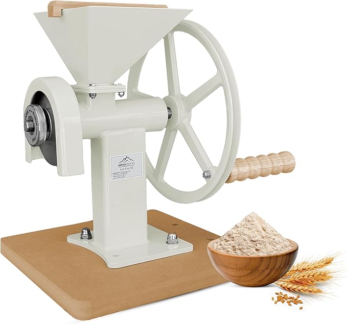 Manual Hand Grain Mill White | Heavy-Duty Hand Operated Food Grinder for Wheat, Corn, Oats, Coffee Beans, Rice & Dry Grains | Hand Crank Kitchen Flour Mill for Home, Camping, Survival & Everyday Use