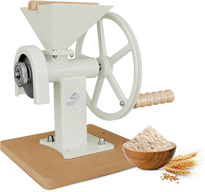 Manual Hand Grain Mill White | Heavy-Duty Hand Operated Food Grinder for Wheat, Corn, Oats, Coffee Beans, Rice & Dry Grains | Hand Crank Kitchen Flour Mill for Home, Camping, Survival & Everyday Use