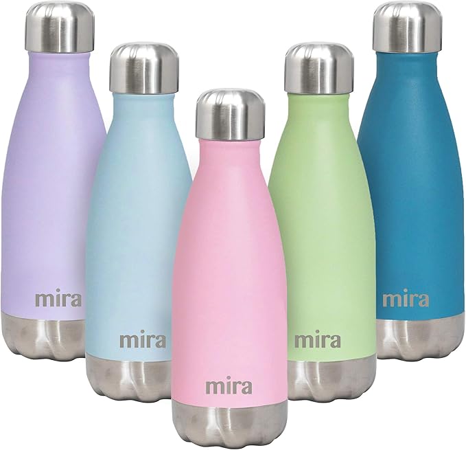 MIRA 12 oz Insulated Water Bottle - Slim Stainless Steel Cola Shape Thermo - Double Wall Hot & Cold Flask (24Hr Cold/12Hr Hot) - Rose Pink