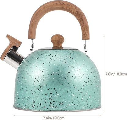 Hemoton Whistling Tea Kettle for Stovetop Stainless Steel Tea Pot Kettles Water Kettle Stove Coffee Kettle with Cool Grip Ergonomic Handle for Boiling Water 2L Green