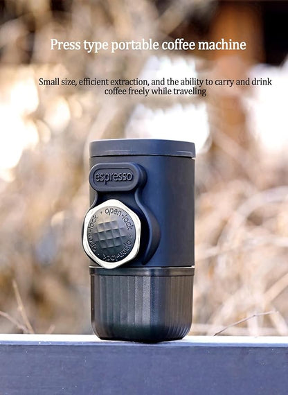 Portable Hand press Coffee Maker with with Capsule Compartment and Coffee Powder Bowl & Travel Mug - Compact Espresso Machine for Home, Travel, Manual Coffee Brewing