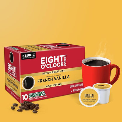 Eight O'Clock Coffee French Vanilla, Keurig Single Serve K-Cup Pods, Light Roast, 60 Count (6 Packs of 10)