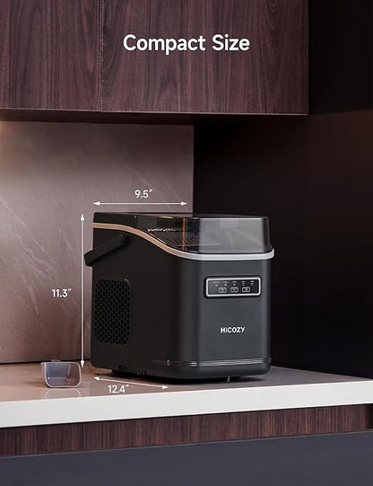 HiCOZY Clear View Ice Maker Countertop, Self-Cleaning Ice Machine with Ambient Lights, Ice in 6Mins, 26 lbs/Day, 2 Sizes of Bullet Ice for Apartment/Kitchen/Office/Home Bar(Black)