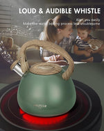 Load image into Gallery viewer, Poliviar Tea Kettle, 2.7 Quart Seaweed Green Finish with Wood Pattern Handle Loud Whistle Food Grade Stainless Steel Teapot, Anti-Hot Handle and Anti-Rust, Suitable for All Heat Sources (JX2020-SB30)