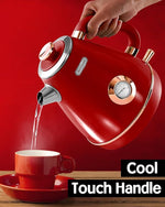 Load image into Gallery viewer, Hazel Quinn Retro Electric Kettle - 1.7 Liters / 57.5 Ounces Tea Kettle with Thermometer, All Stainless Steel, Fast Boiling 1200 W, BPA-free, Cordless, Rotational Base, Automatic Shut Off - Ruby Red