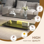 Load image into Gallery viewer, 43" Acrylic Coffee Table with Black Wood Top, Minimalist Stylish Modern Rectangular Center Tables for Living Room, Led Living Room Table with Storage Shelf &amp; Acrylic Frame for Small Space