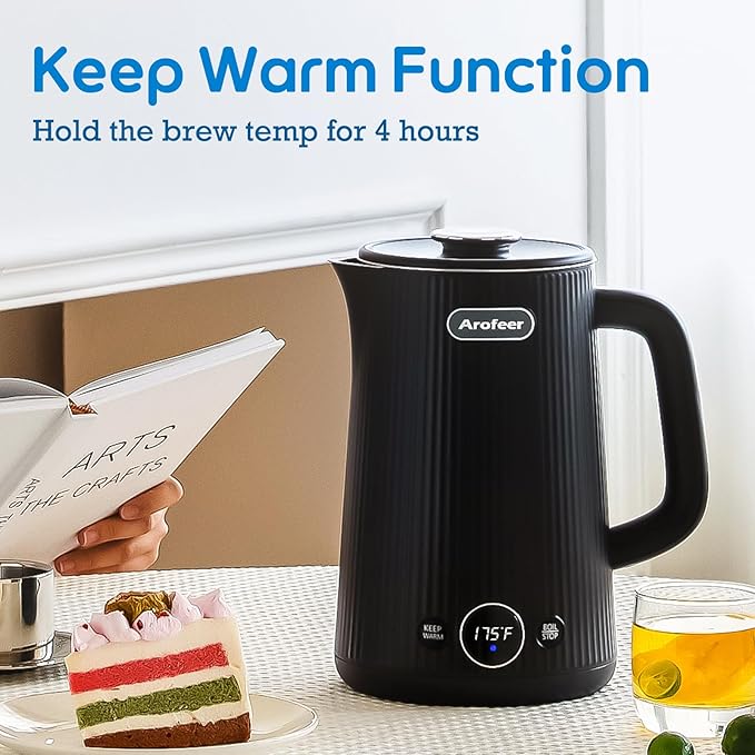 Arofeer® 1.7L(57oz) Large Electric Kettle Temperature Control, 7+Cups Electric Tea Kettle for Coffee&Tea, 2 quarts Big Hot Water Kettle Electric with,1200W,Keep Warm-Black