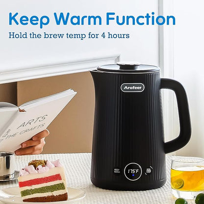 Arofeer® 1.7L(57oz) Large Electric Kettle Temperature Control, 7+Cups Electric Tea Kettle for Coffee&Tea, 2 quarts Big Hot Water Kettle Electric with,1200W,Keep Warm-Black