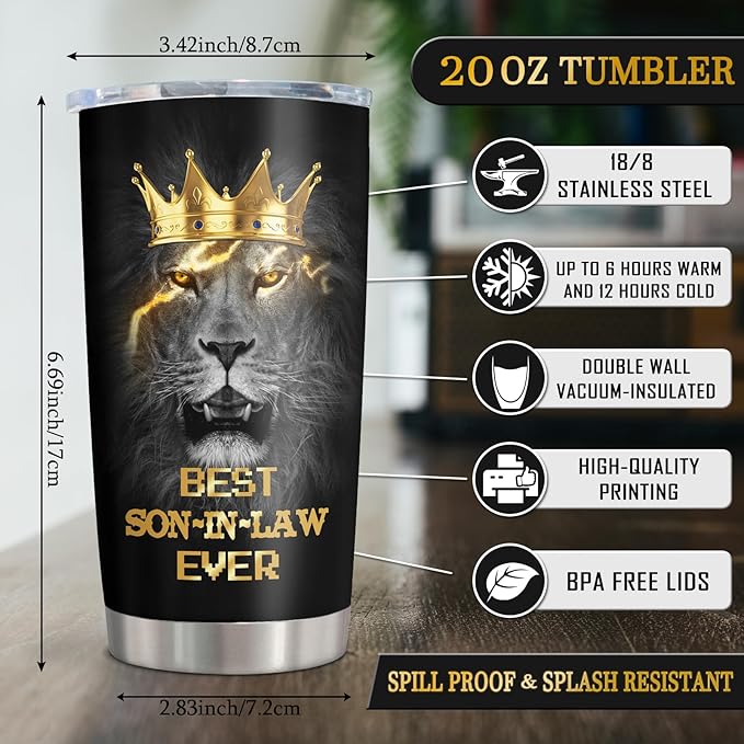 Muilzon Son in Law Gifts Tumblers 20oz - Fathers Day Christmas Birthday Gifts for Son in Law Coffee Mug - Son-in-Laws Present from Mother/Father in Law Cup