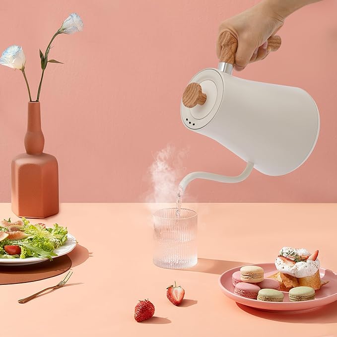 Electric Gooseneck Kettle, Temperature Control Kettle 0.9L Coffee Pot with Heating Base for Home Office Hotel Restaurant White