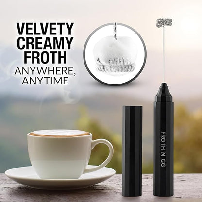 Zulay Froth N Go Milk Frother Rechargeable - 3-in-1 Frother Wand With Case & USB-C Charger - Comes With 3 Whisk Attachments for Latte, Cappuccino, Matcha, Protein Shakes - Black