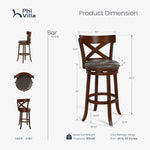 Load image into Gallery viewer, PHI VILLA 30 inch Bar Height Stools Set of 2,Swivel Wooden Barstools Tall Upholstered Faux Leather Barstool with Back,Vintage Bar Height Chairs,Dark Brown Kitchen Stools