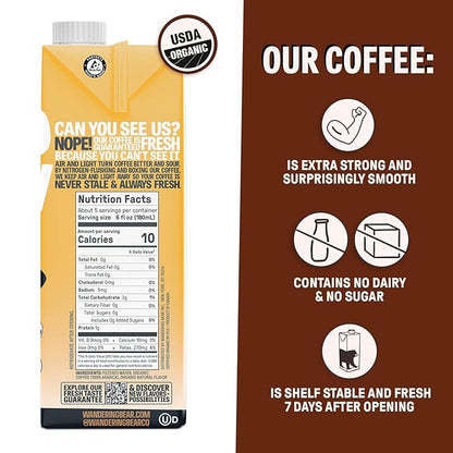Wandering Bear Organic Caramel Cold Brew Coffee, 32 fl oz, 3 pack - Extra Strong, Smooth, Organic, Unsweetened, Shelf-Stable, and Ready to Drink Iced Coffee, Cold Brewed Coffee