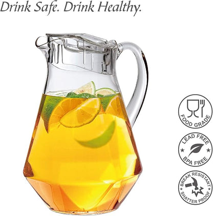 Amazing Abby - Sparkly - Plastic Pitcher (64 oz, 2 Quart), Clear Water Pitcher with Lid, Fridge Jug, BPA-Free, Shatter-Proof, Great for Iced Tea, Sangria, Lemonade, Juice, Milk, and More