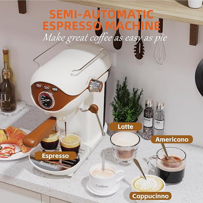 Espresso Coffee Machine, 20 Bar Compact Semi-Automatic Espresso Machine with Milk Frother for home Latte, Cappuccino, White